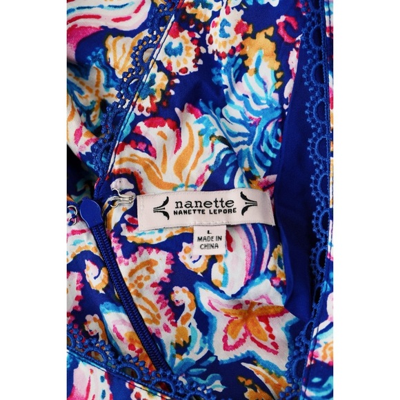 Sz L Nanette Lepore Blue Ocean Starfish Flutter Sleeve Peplum V-Neck Blouse EUC - Picture 4 of 4